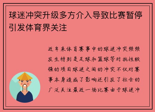 球迷冲突升级多方介入导致比赛暂停引发体育界关注